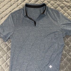 Lululemon Mens Polo Size Medium Blue and Gray Striped